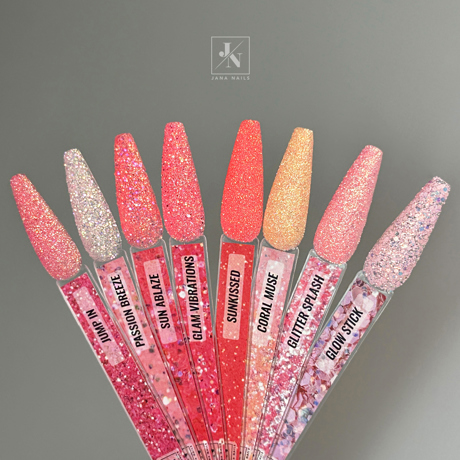 Sparkling coral glitters set - 8pcs